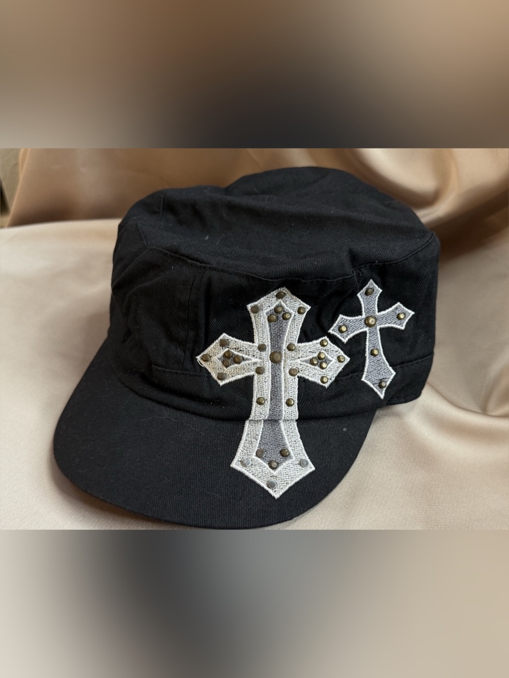 Black & White Cross Embroidered Hat Like New